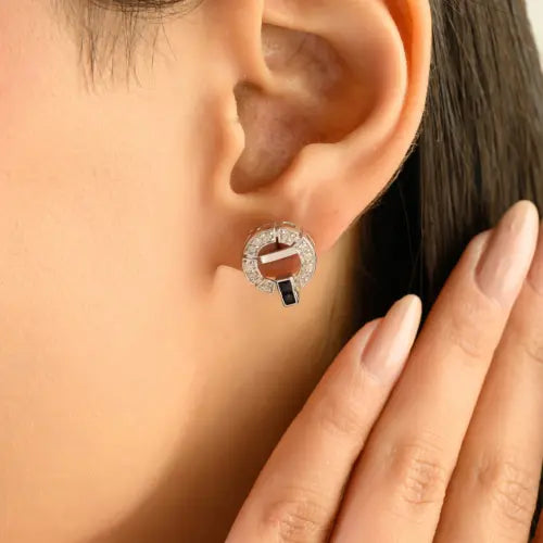 100% Authentic Blue Sapphire & Diamond Circular Shape 925 Silver Studs Earrings