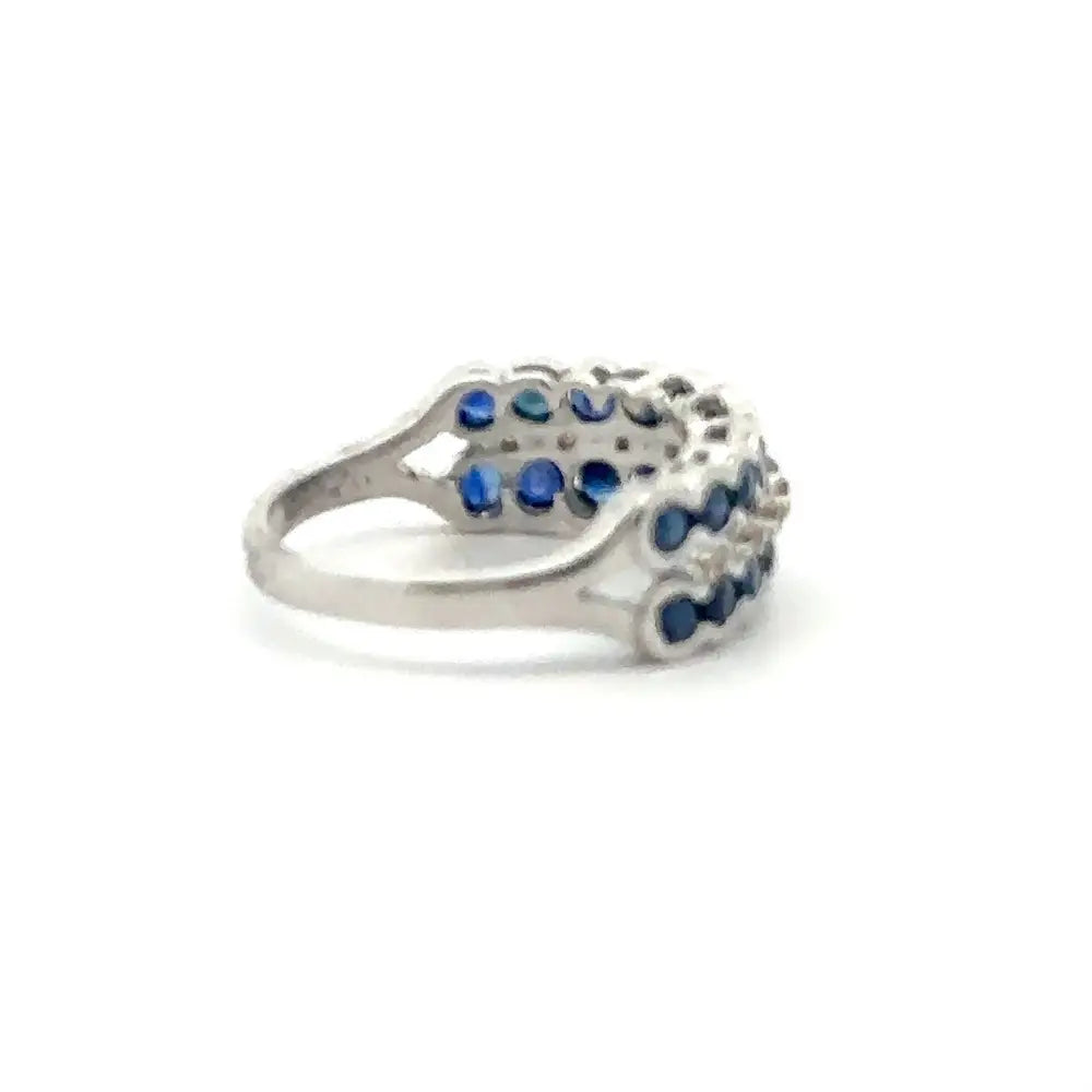 Precious Gemstone Real Sapphire & American Diamond Wedding Band Ring In 925 Sterling Silver