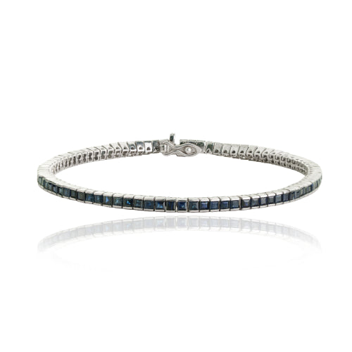 2mm Princess Cut Natural Blue Sapphire Gemstone Channel Set 925 Silver Tennis Bracelet
