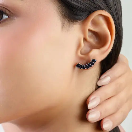 Hot Selling Pear Cut Genuine Blue Sapphire Ear Climber Earrings in 925 Sterling Silver