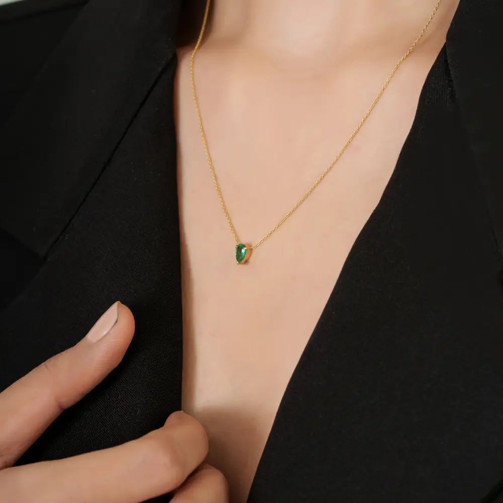 Dainty Minimal Emerald 18K Real Yellow Gold Single Stone Pendant Necklace New Arrivals Jewelry