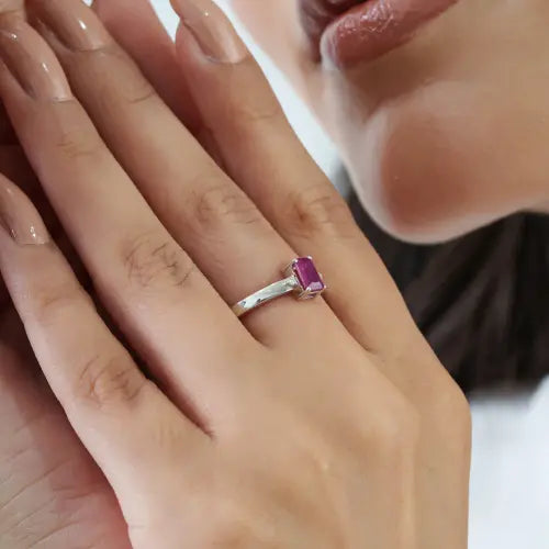 Minimal Design 925 Sterling Silver Natural Ruby & Diamond Handmade Ring For Women's