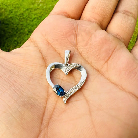 High Grade Jewelry September Birthstone Sapphire & American Diamond Heart Shape Pendant For Women's