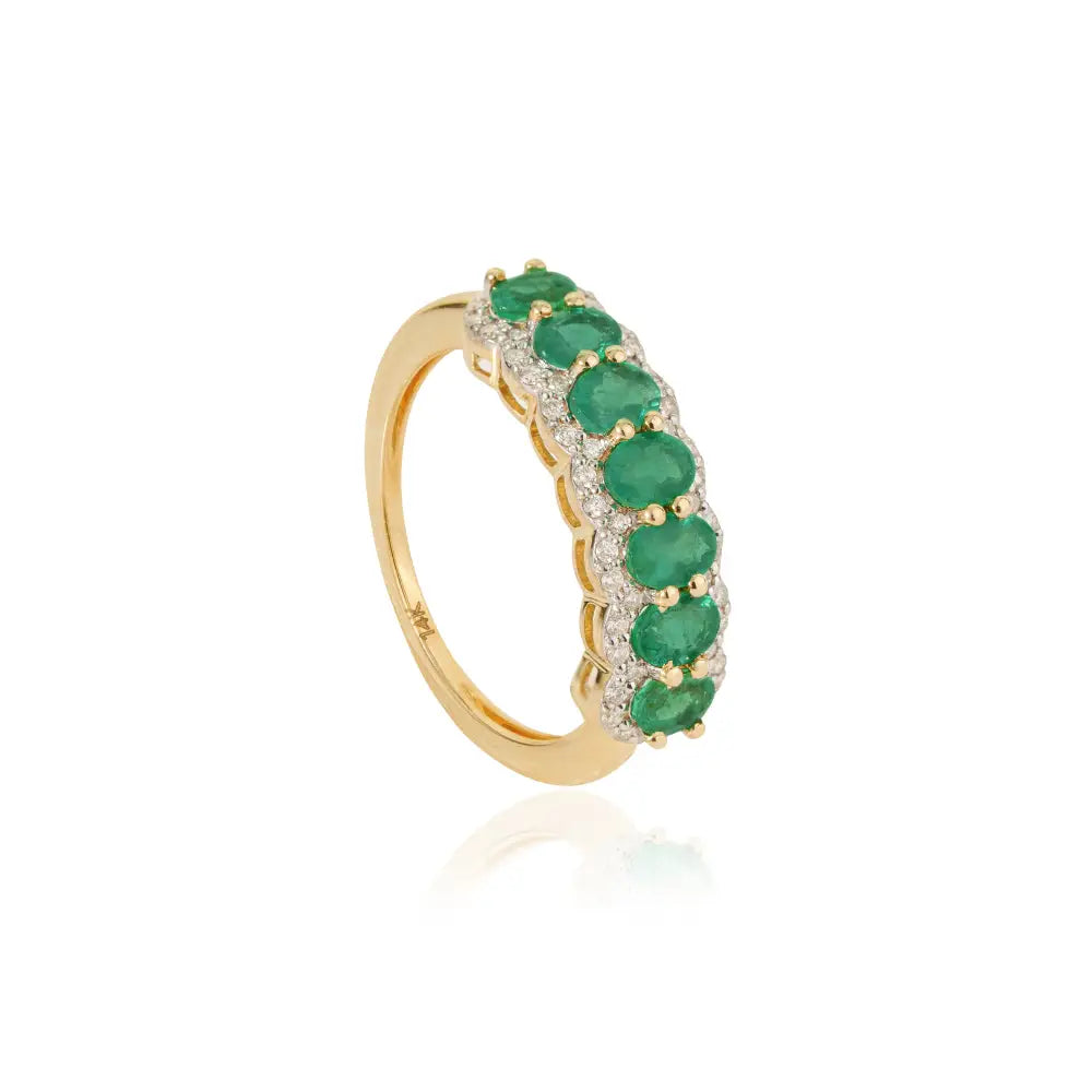 Best Wholesale Price Real Emerald & Diamond 14K Real Yellow Gold Half Eternity Band Ring Wedding Jewelry