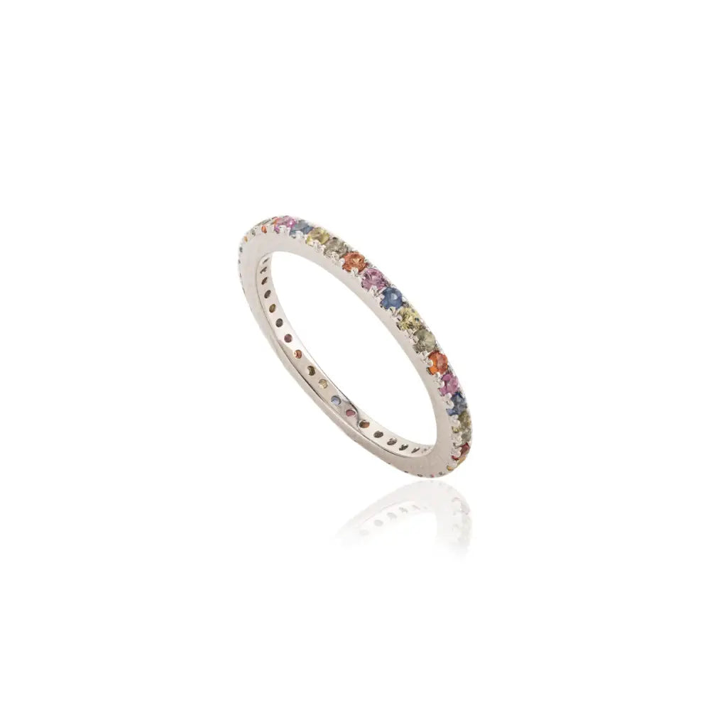 Handmade Jewelry 18K White Gold Multi Stone Eternity Full Band Minimal Ring