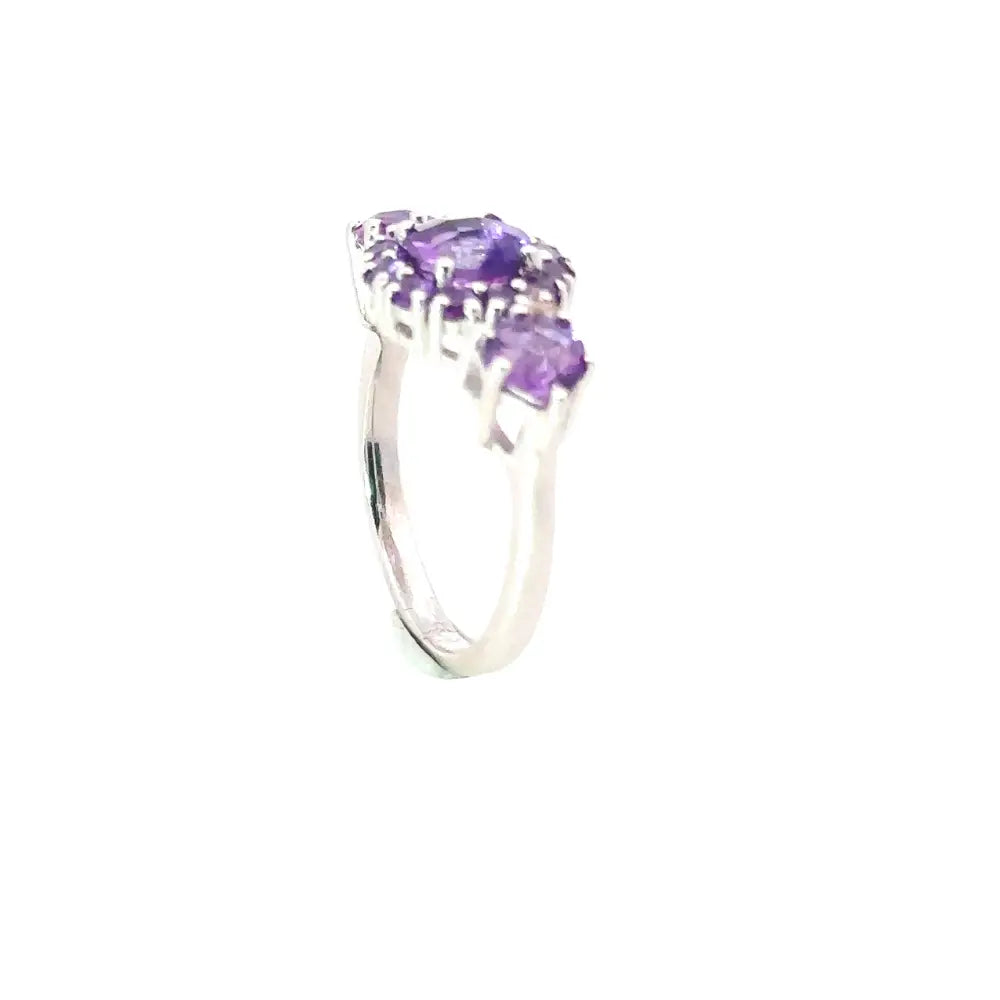 Febuary Birthstone 100% Natural Amethyst 925 Sterling Silver Cluster Ring For Women