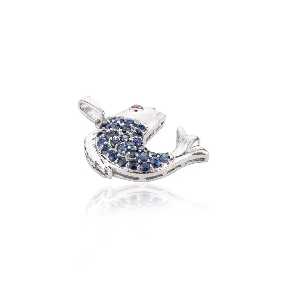 Handmade Fine Jewelry Supplier Blue Sapphire & Ruby Dolphin Shape Pendant In 925 Sterling Silver