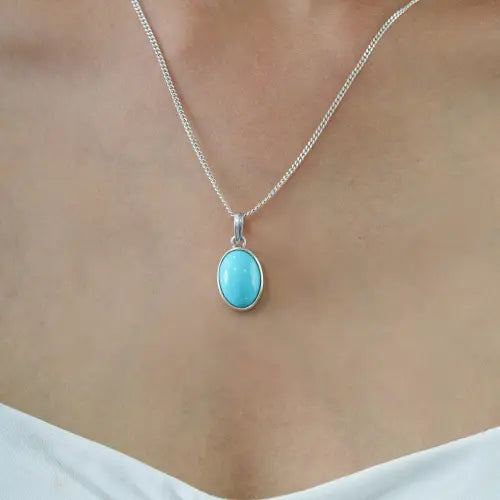 10x14 mm Oval Shape Natural Turquoise December Birthstone 925 Sterling Silver Pendant