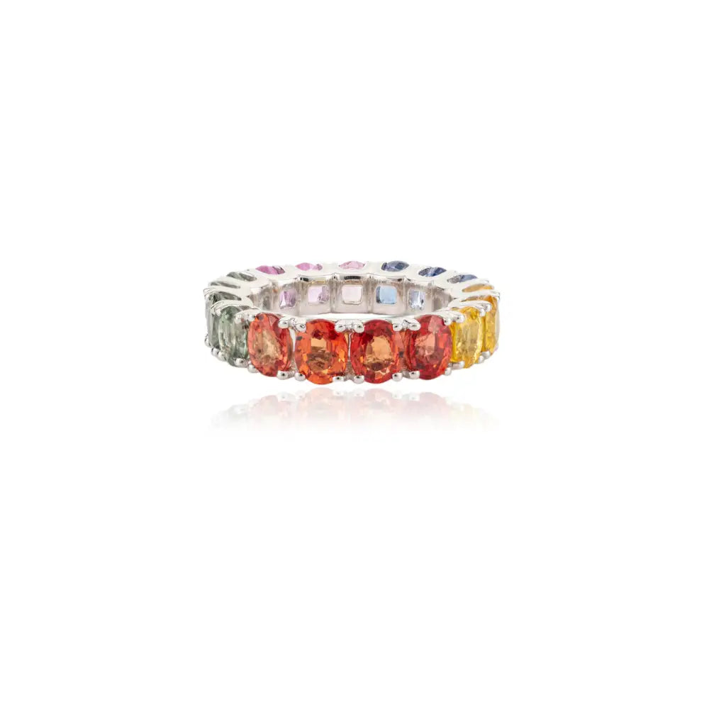 Latest Design 18K White Gold Oval Shape Multi Stone Full Eternity Band Ring