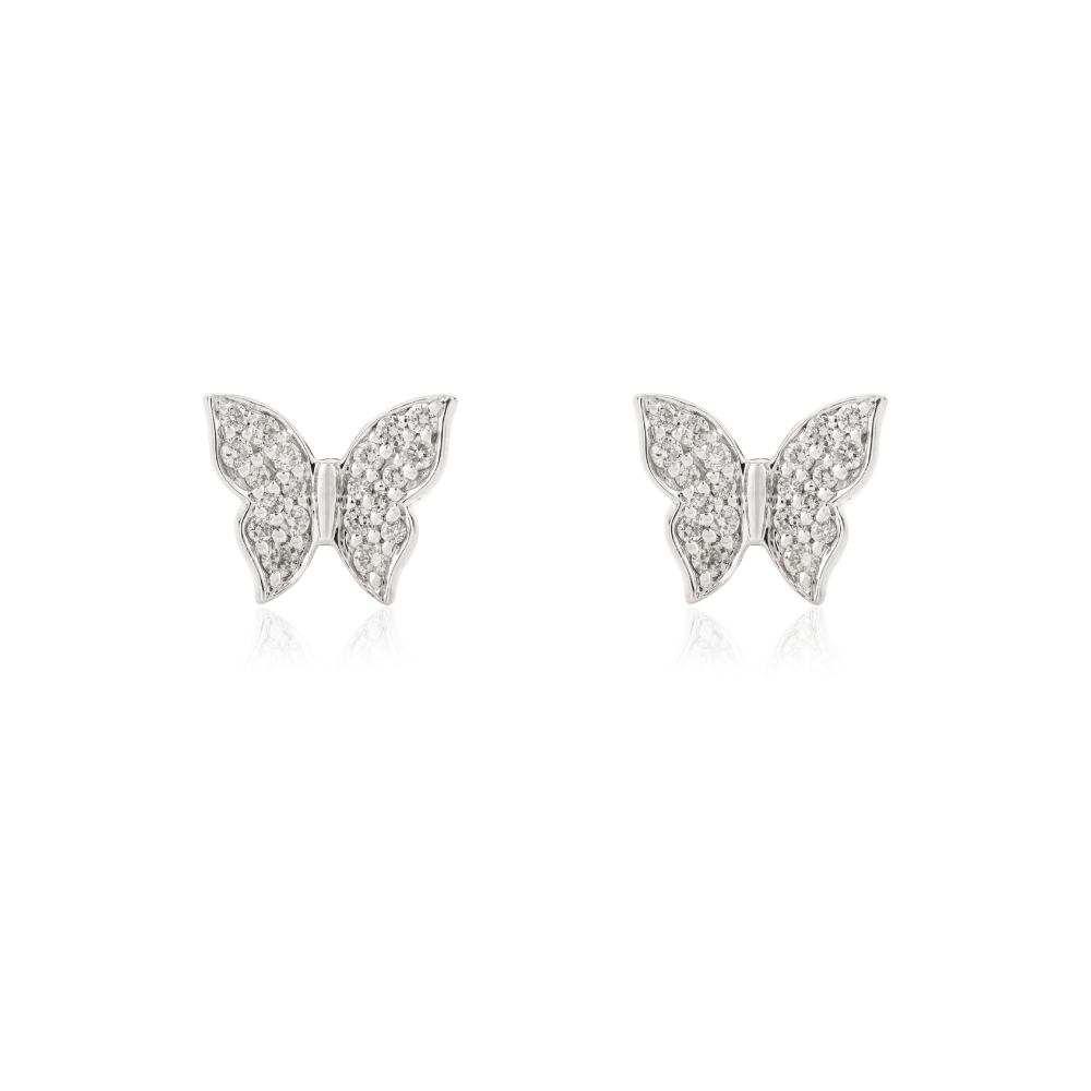 Handmade Jewelry Natural Diamond Solid 18K White Gold Butterfly Stud Earrings