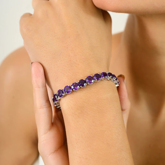 Birthstone Jewelry Genuine Amethyst Tennis Bracelet For Women Box Lock Exporter 925 Sterling Silver