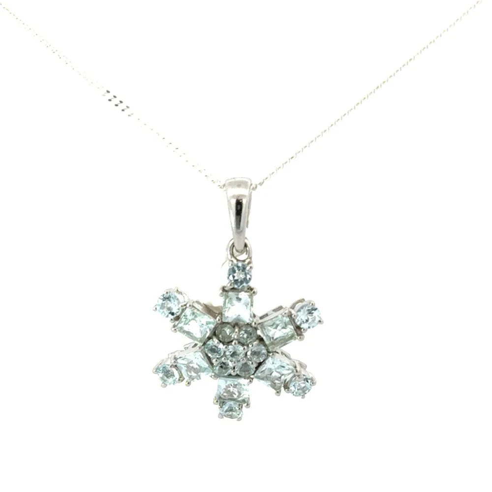 Semi Precious Gemstone Jewelry Aquamarine 925 Sterling Silver Flower Pendant March Birthstone