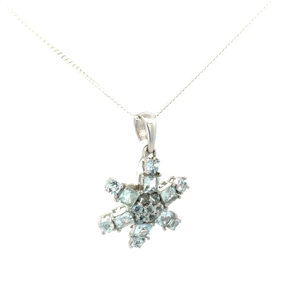 Semi Precious Gemstone Jewelry Aquamarine 925 Sterling Silver Flower Pendant March Birthstone