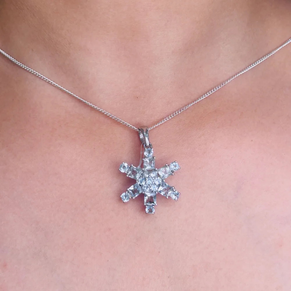 Semi Precious Gemstone Jewelry Aquamarine 925 Sterling Silver Flower Pendant March Birthstone