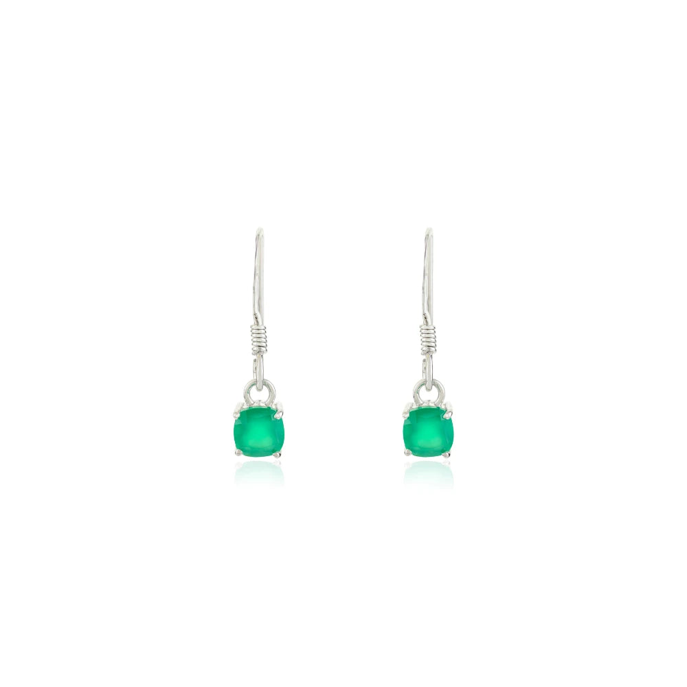 Cushion Shape Genuine Green Emerald May Birthstone Earrings Sterling Silver Jewelry