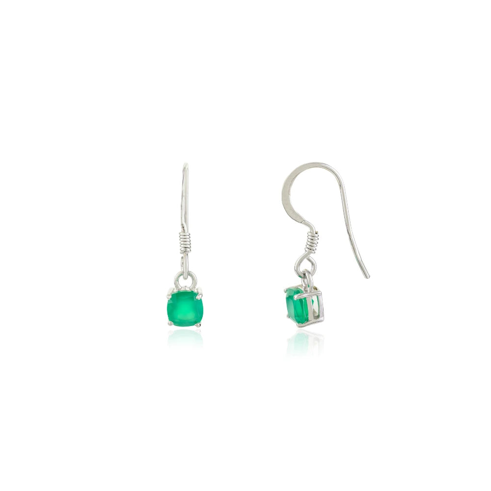 Cushion Shape Genuine Green Emerald May Birthstone Earrings Sterling Silver Jewelry