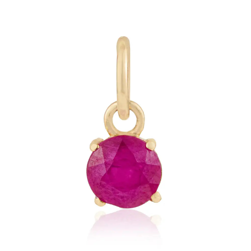 Round Brilliant Cut Ruby Minimal Single Stone Pendant For Women's K14 Real Yellow Gold