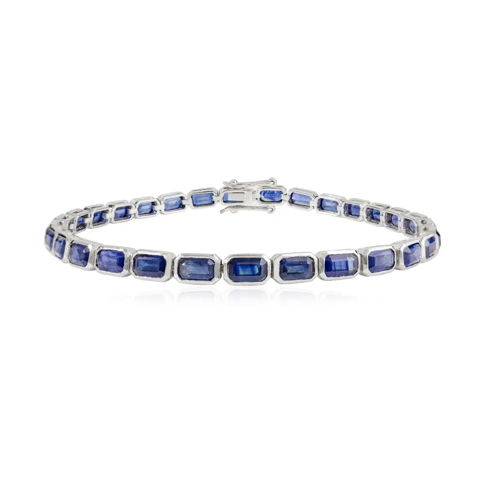 Best Selling 12.81 Ct. Blue Sapphire Elegant Tennis Bracelet For Wedding 18K Real Gold