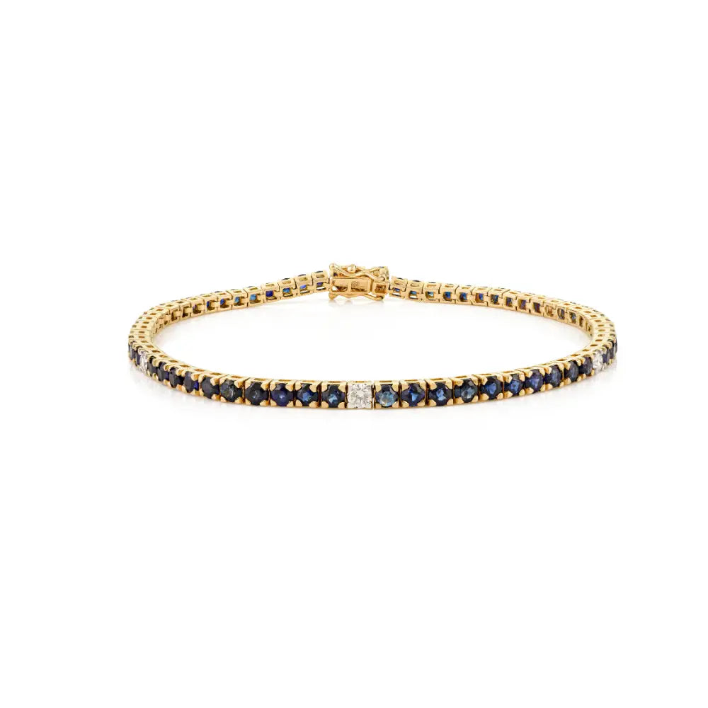 14K Pure Yellow Gold Round Cut Blue Sapphire & Diamond Tennis Bracelet Trending Jewelry