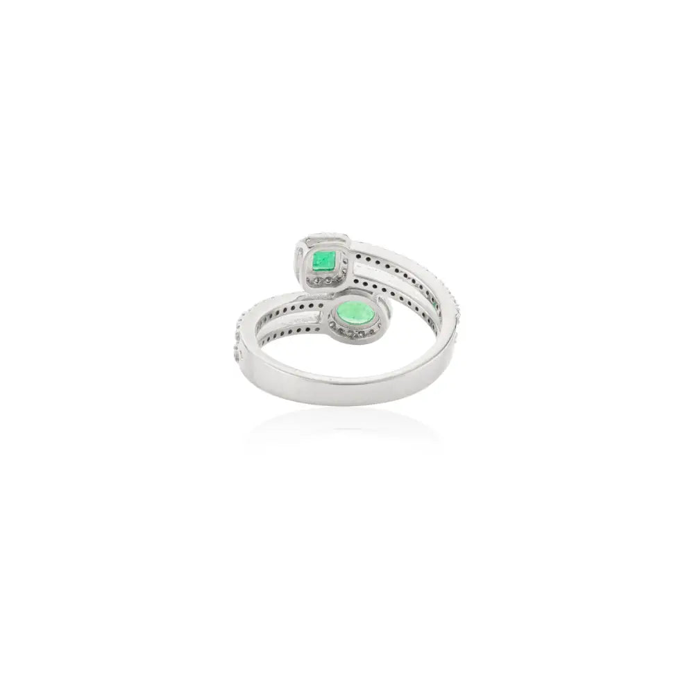 Jewelry Manufacturer Natural Emerald & Diamond 18K White Gold Bypass Ring