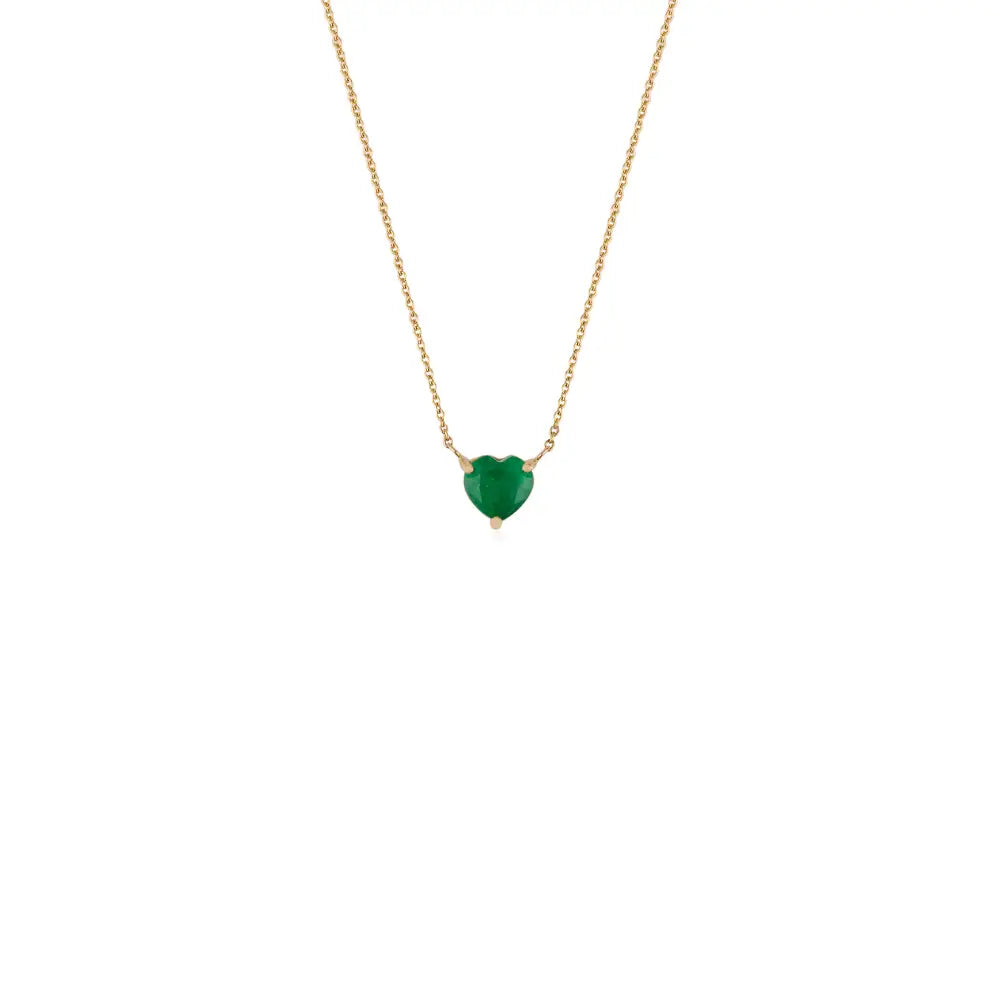 Prong Set Zambian Emerald 14K Gold Women Heart Shape Single Stone Pendant Necklace