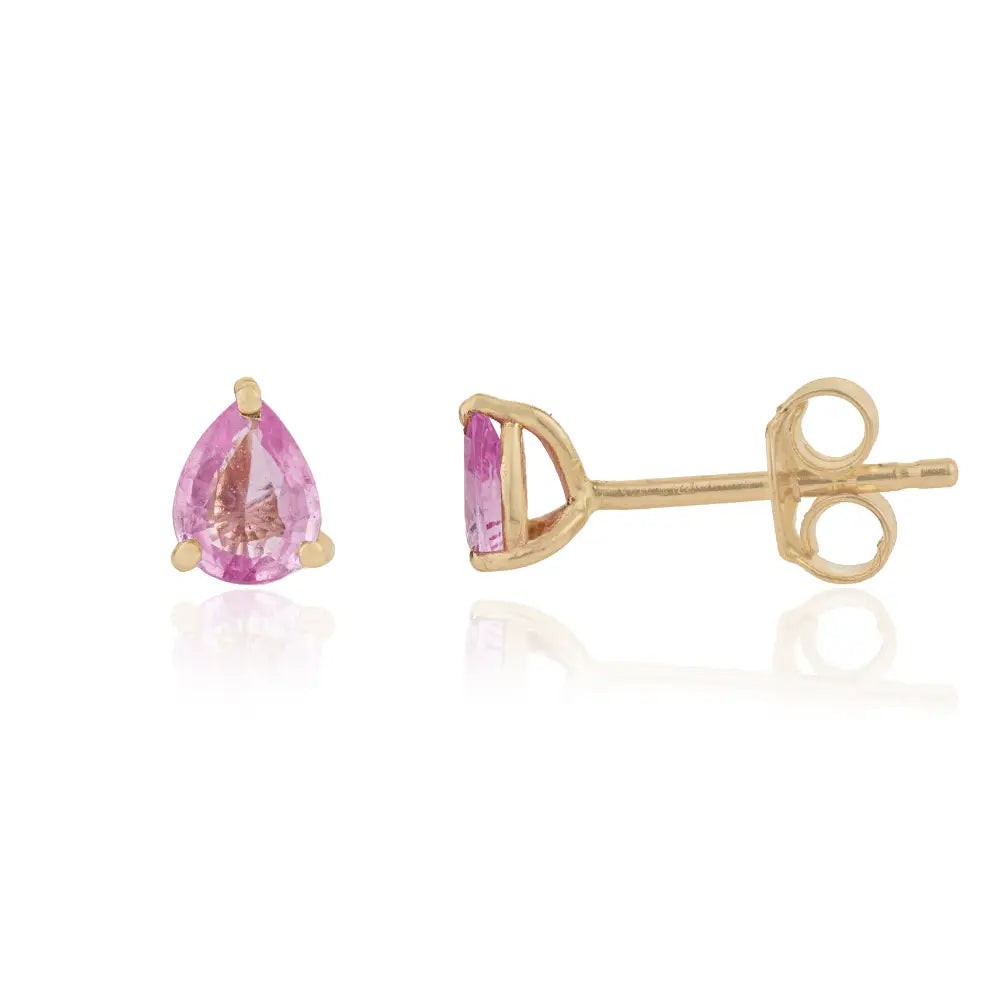 Latest Simple Design Pink Sapphire Single Stone Stud Earrings 14K Yellow Gold Fine Jewelry