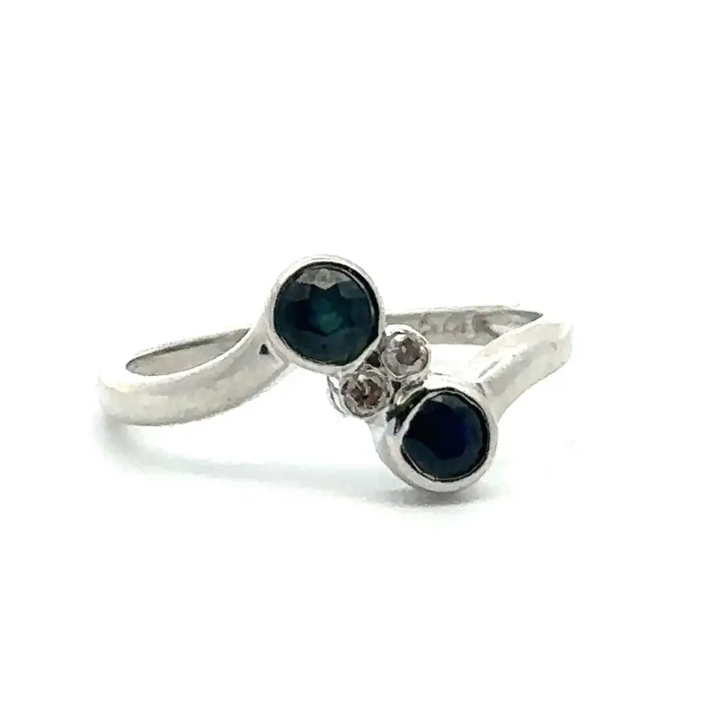 Premium Quality Blue Sapphire & American Diamond Two Stone Ring September Birthstone Jewelry