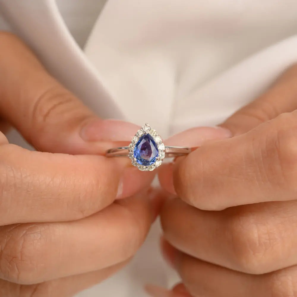 Natural Blue Sapphire & Diamond 14K White Gold September Birthstone Ring