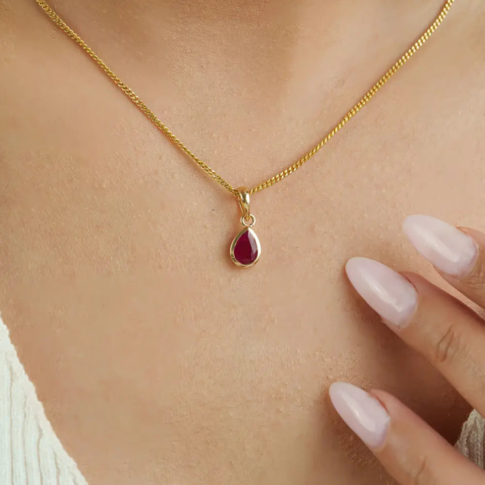 0.7ct. Ruby Gemstone Teardrop Shape Minimalist Dainty Pendant Fine 14K Real Yellow Gold Jewelry