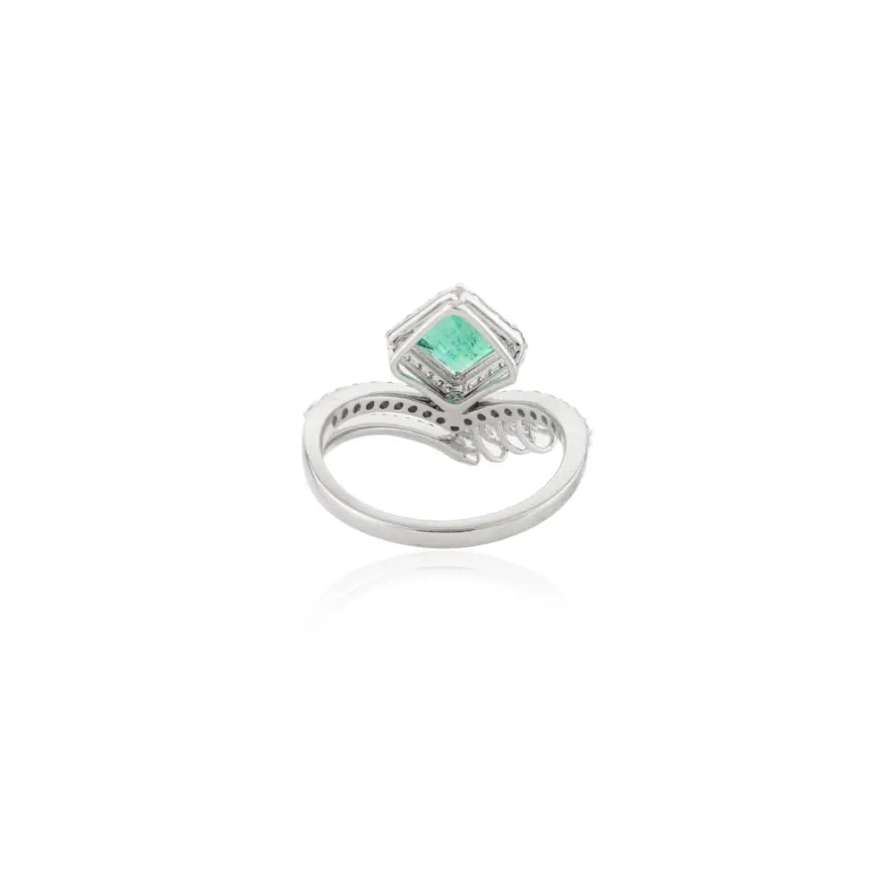 May Birthstone Natural Emerald & Diamond Solid K18 White Gold Designer Ring