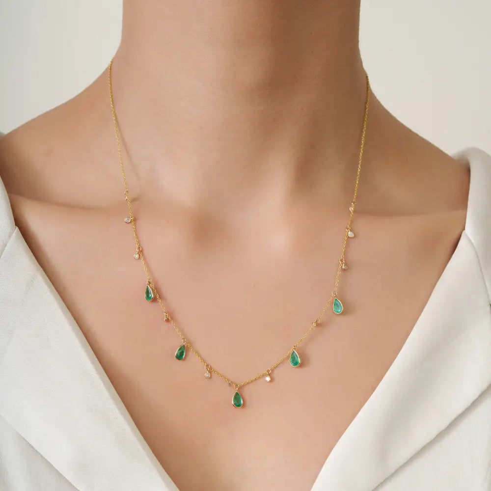 Explore May Birthstone Emerald & Diamond K14 Original Yellow Gold Charm Chain Necklace
