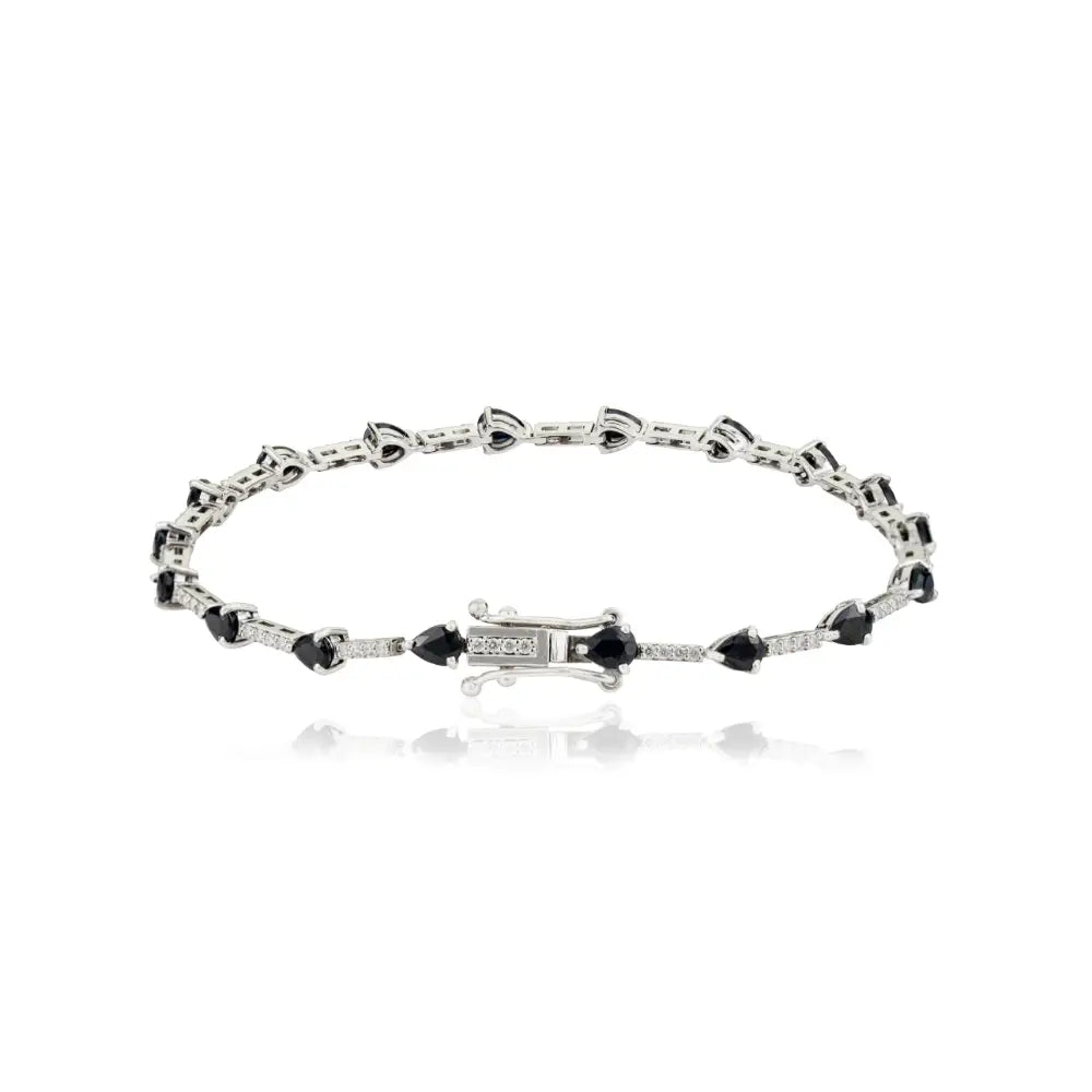 Bulk Jewelry 14K White Gold Blue Sapphire & Diamond Sleek Tennis Bracelet September Birthstone