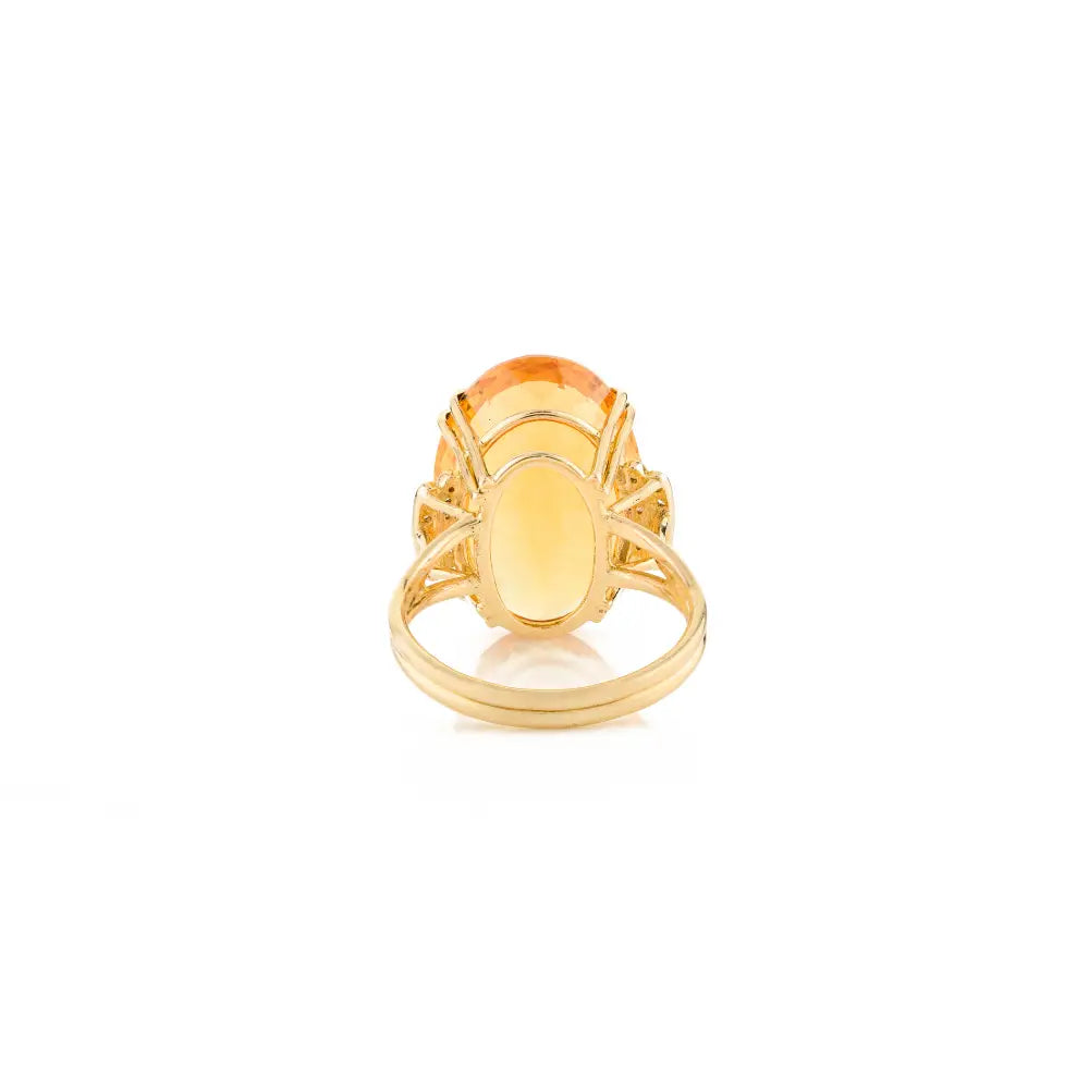 Oval Citrine & Round Diamond Solid 14K Yellow Gold Cocktail Ring November Birthstone Jewelry