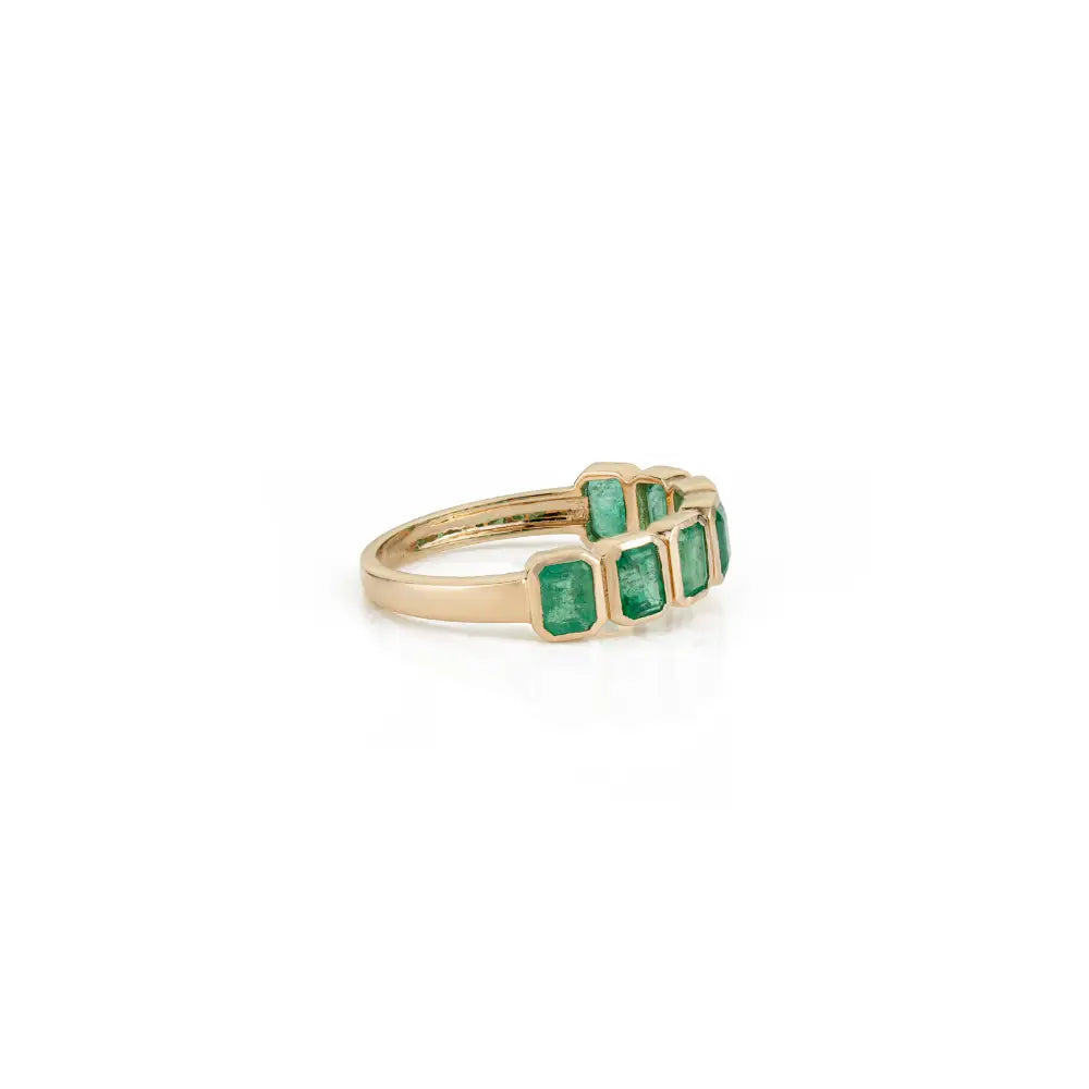 Simple Elegant Design Emerald Gemstone Half Eternity Band Ring K14 Yellow Gold Fine Jewelry