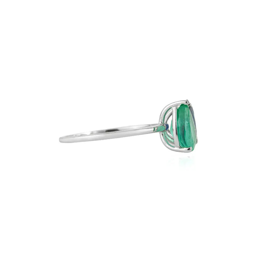 Real K14 White Gold Precious Gemstone Emerald & Blue Sapphire Toi et Moi Stackable Ring