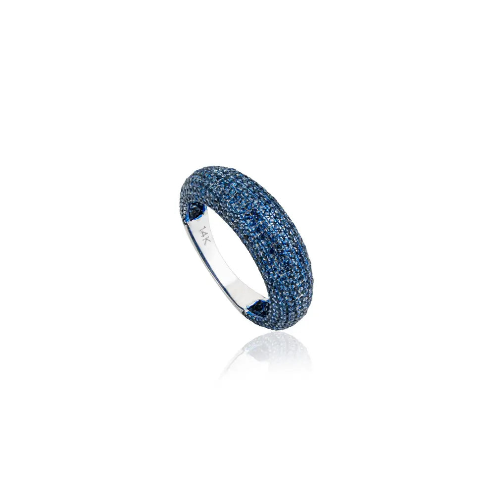 Full Pave Set Blue Sapphire 14K Solid White Gold Chunky Dome Ring For Unisex Custom Jewelry