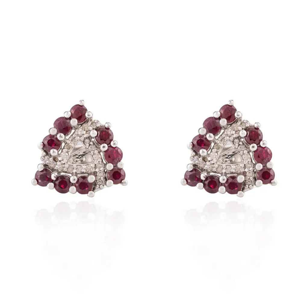 Top Quality Products Natural Round Cut Ruby & American Diamond Trillion Shape Stud Earrings For Valentine's Day Gift