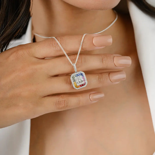 Multi Sapphire & Diamond 18K White Gold Statement Pendant Wholesale Price Bulk Jewelry