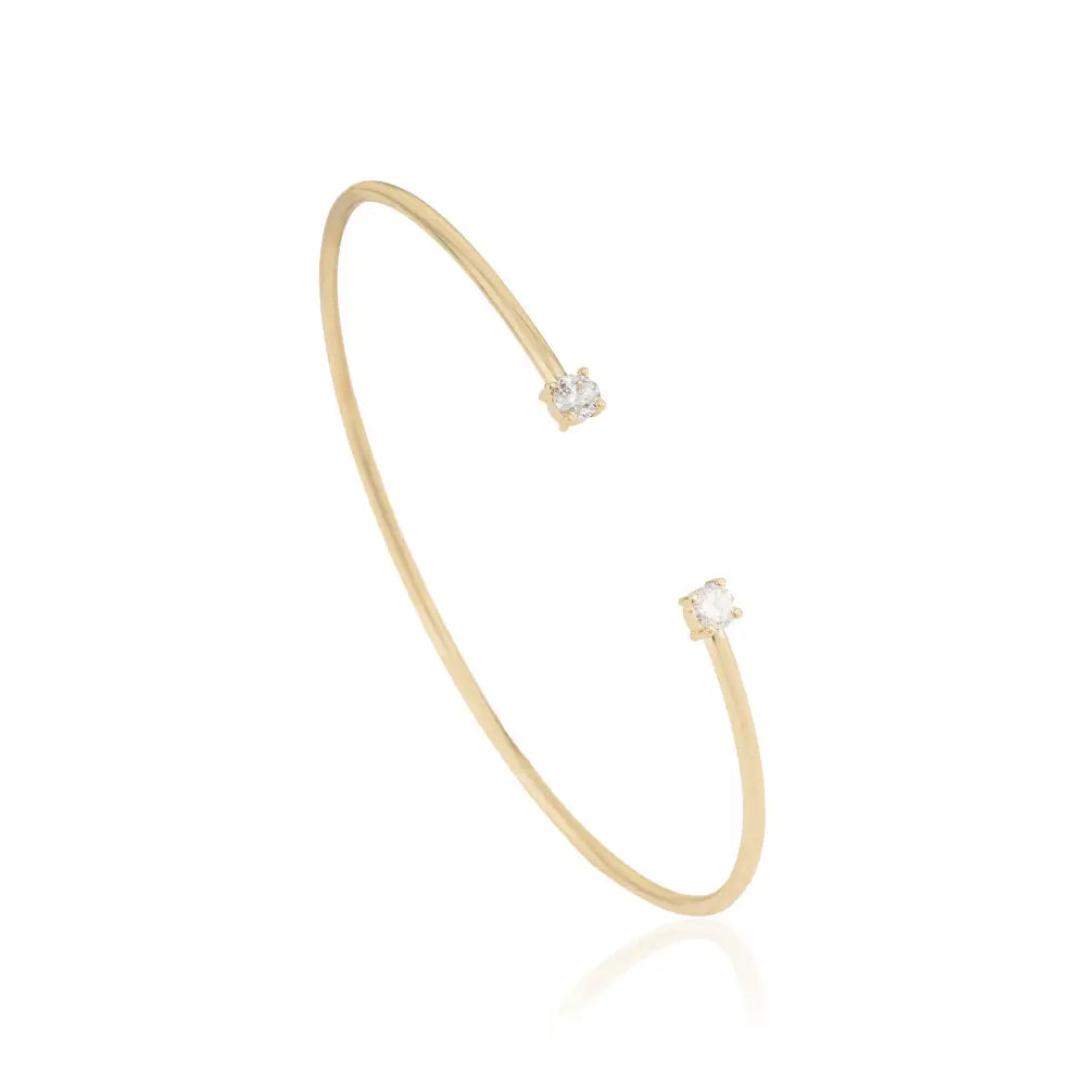 April Birthstone Natural Round Brilliant Cut Diamond Stackable Cuff Bracelet 14K Gold Jewelry