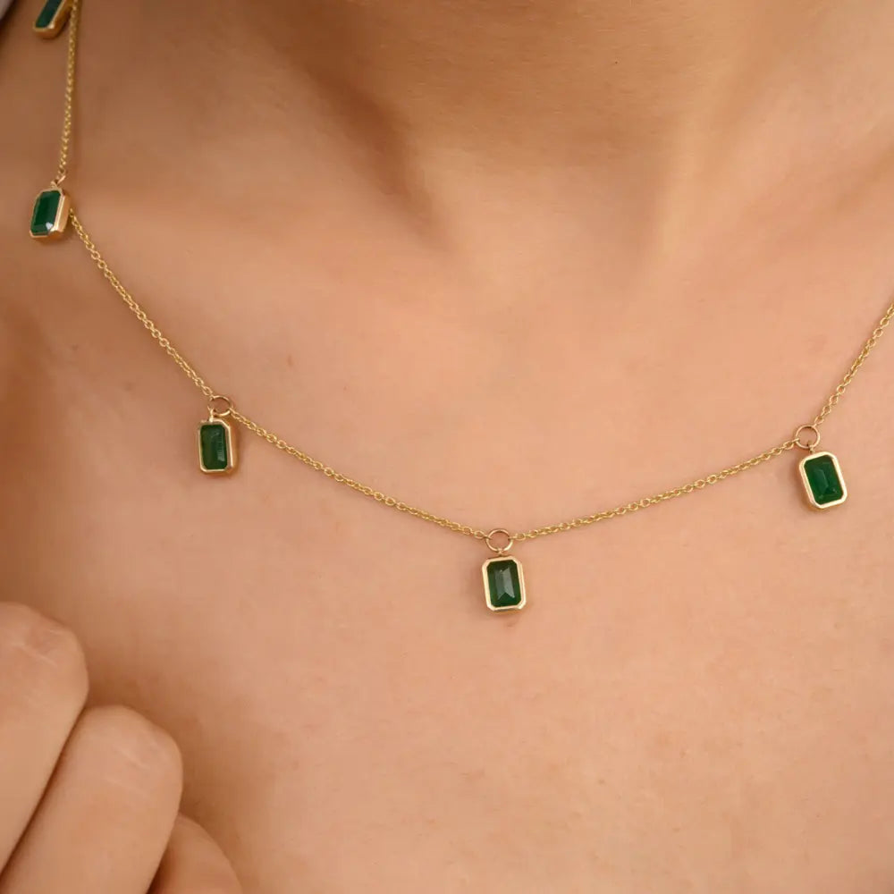 Precious Gemstone Jewelry Solid 14K Yellow Gold Emerald Charm Necklace