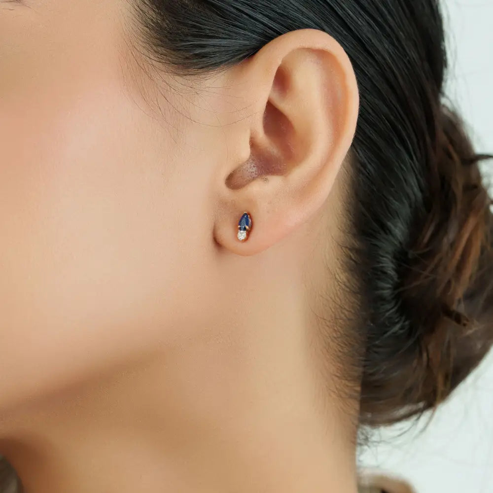 Best Selling Fine 14K Yellow Gold Blue Sapphire & Diamond Minimal Gemstone Stud Earrings