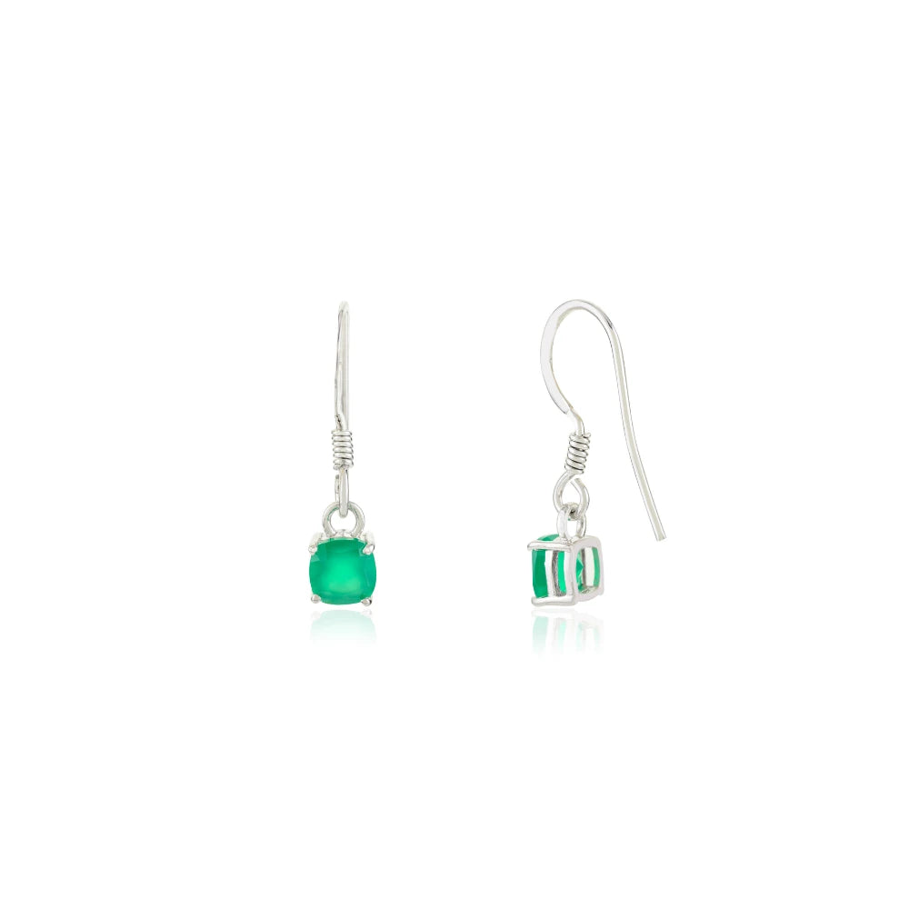 Cushion Shape Genuine Green Emerald May Birthstone Earrings Sterling Silver Jewelry