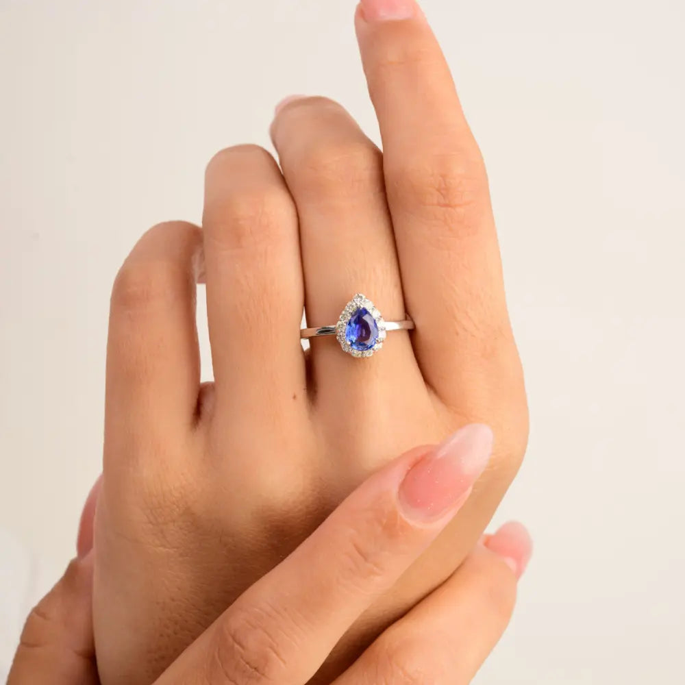 Natural Blue Sapphire & Diamond 14K White Gold September Birthstone Ring