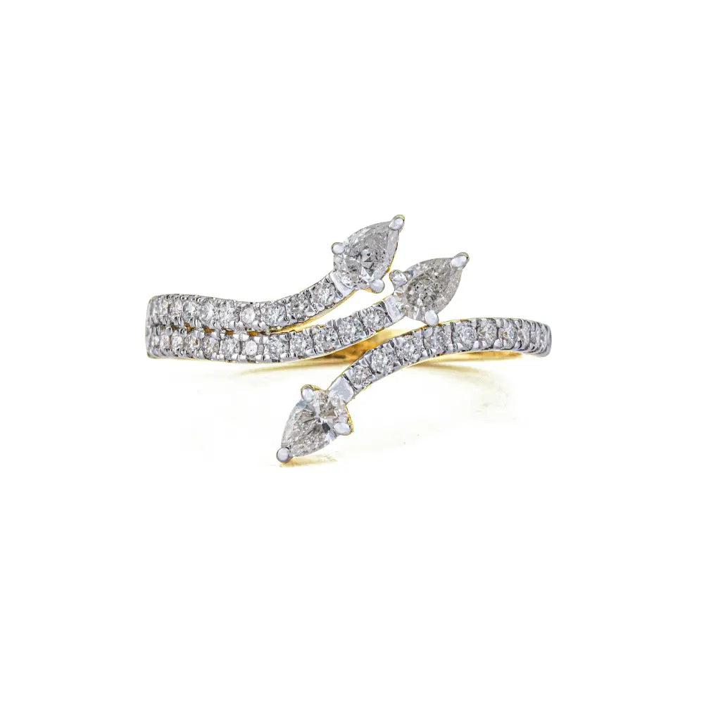 Solid K14 Yellow Gold Natural Diamond Unique Design Bypass Ring Latest New Arrivals Jewelry