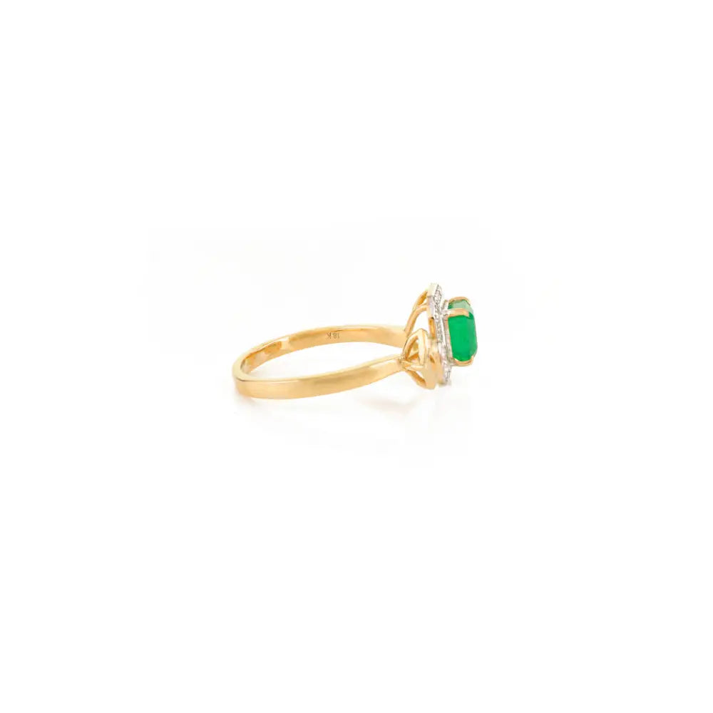 Real K18 Yellow Gold Zambian Emerald & Diamond Halo Open Ring Unique Design Jewelry