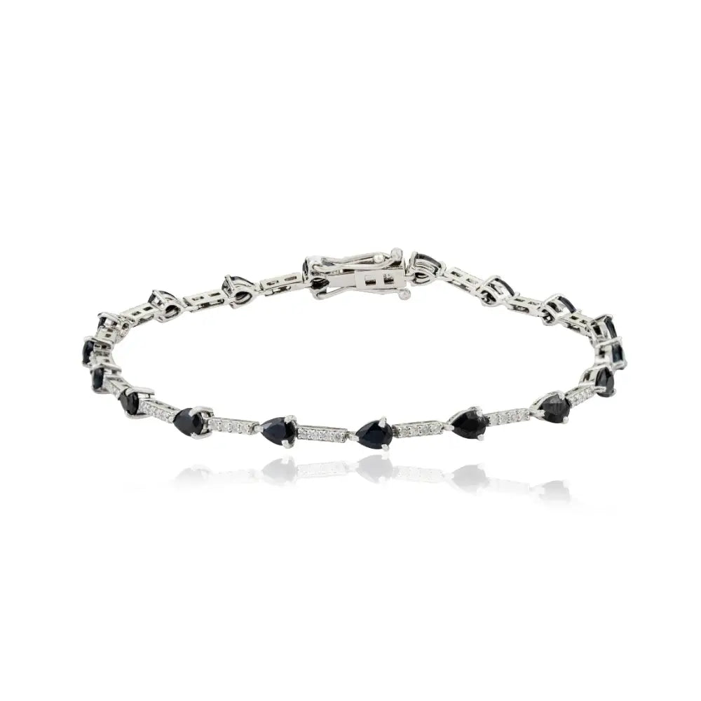 Bulk Jewelry 14K White Gold Blue Sapphire & Diamond Sleek Tennis Bracelet September Birthstone