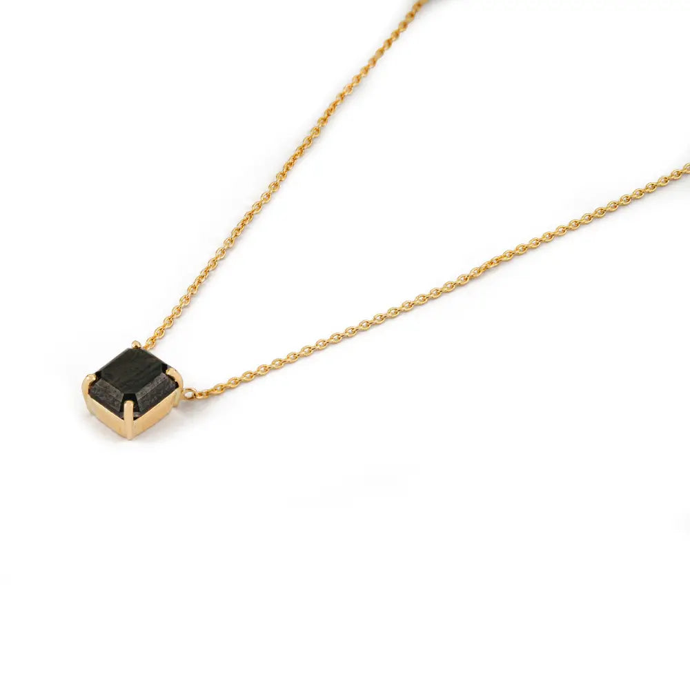 18K Yellow Gold Handmade Black Diamond Minimal Solitaire Pendant Necklace Fine Jewelry