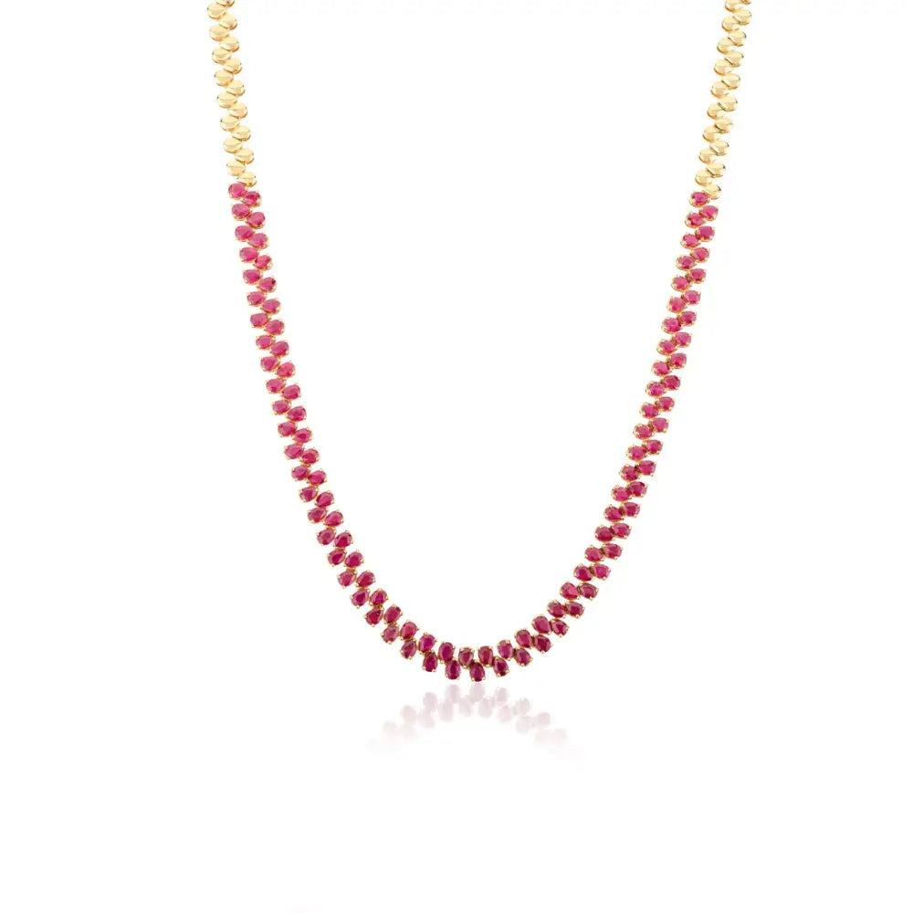 Trending Jewelry 18K Real Yellow Gold 100% Natural Ruby Tennis Necklace