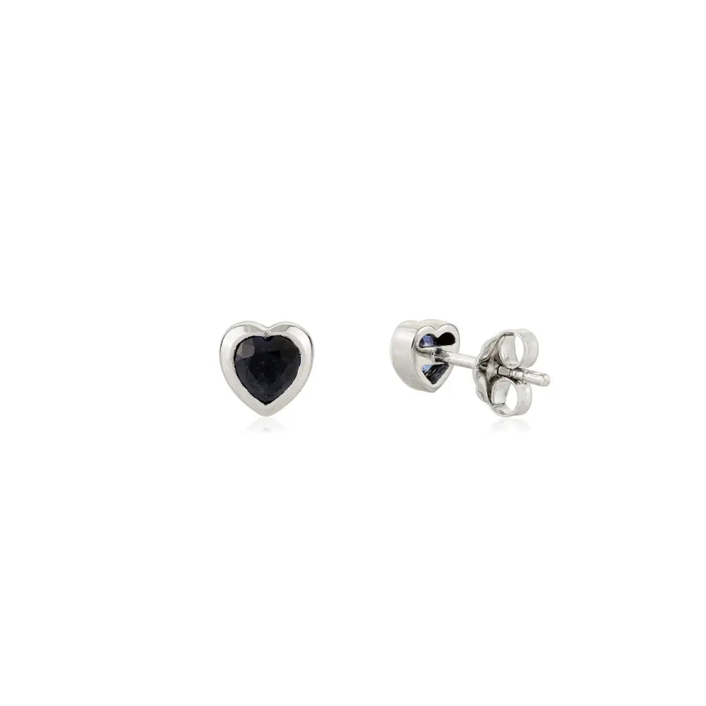 Elegant Minimalist 14K Solid White Gold Blue Sapphire Heart Shape Small Stud Earrings Unisex
