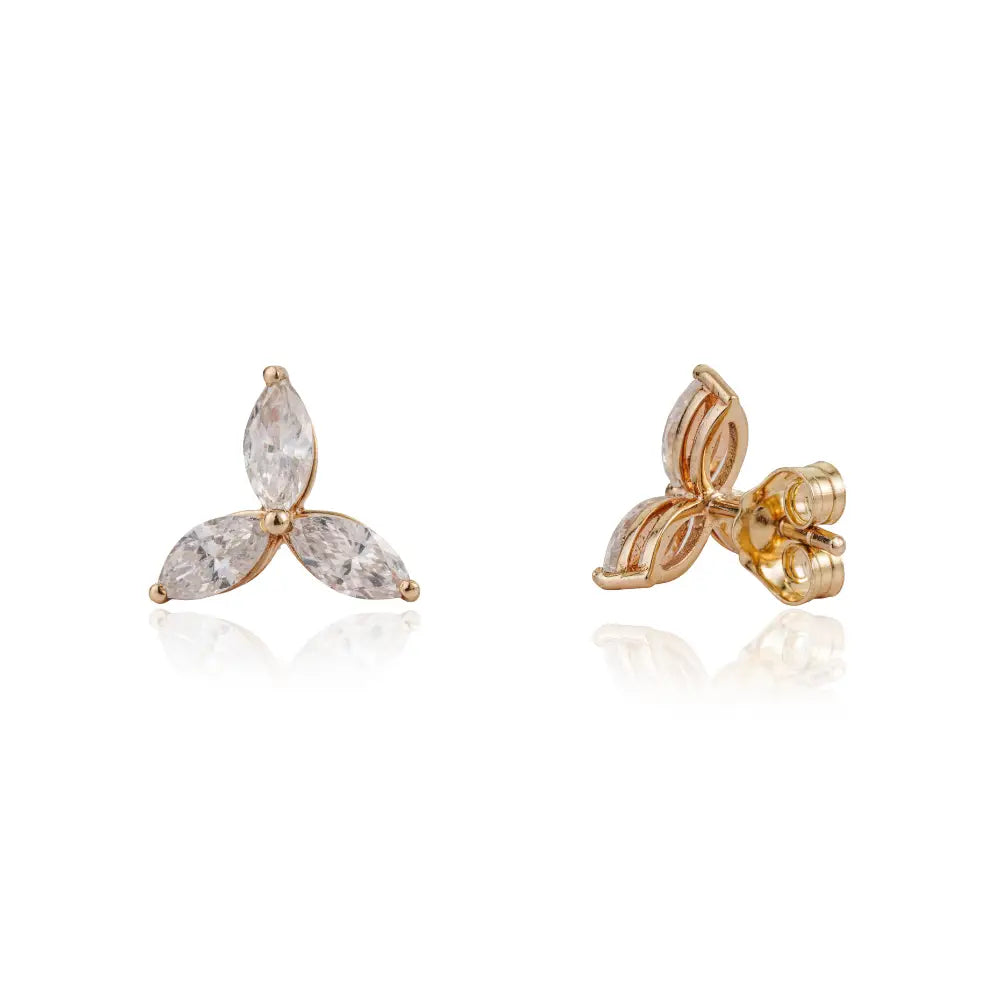 100% Natural Marquise Cut Diamond Trio Stud Earrings For Unisex 14K Yellow Gold Fine Jewelry
